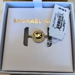 Michael Kors Gold Plated Stainless Steel Logo Ring Tortoise & Crystal Size 7 NWT